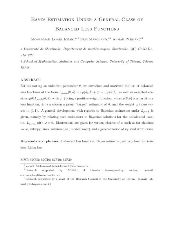 (PDF) Bayes estimation under a general class of balanced loss functions