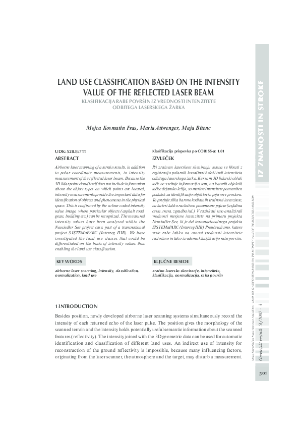 (PDF) LAND USE CLASSIFICATION BASED ON THE INTENSITY VALUE OF THE ...