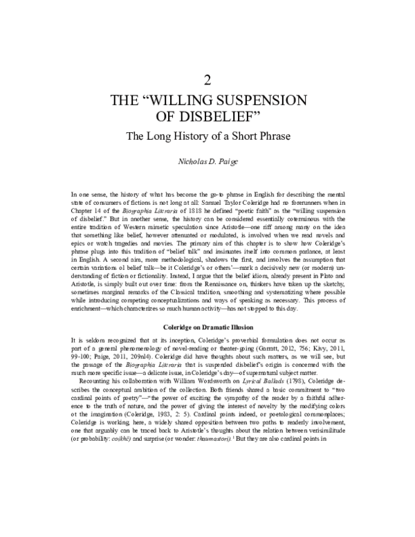 (PDF) "The 'Willing Suspension of Disbelief' The Long History of a