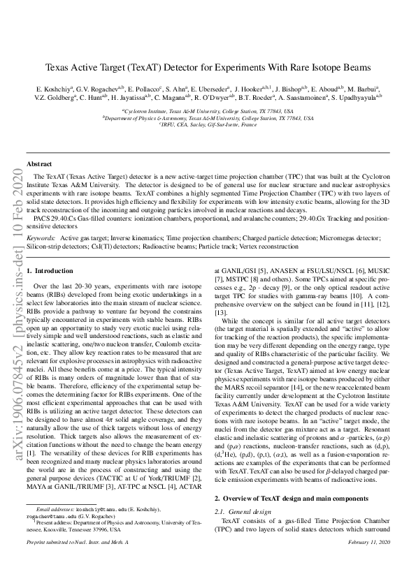 (PDF) Texas Active Target (TexAT) detector for experiments with rare ...