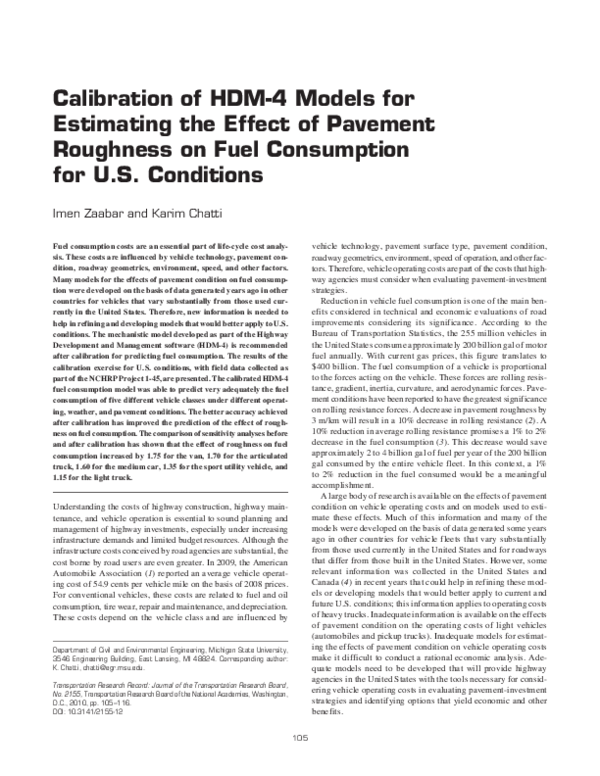 (PDF) Calibration of HDM-4 Models for Estimating the Effect of Pavement ...