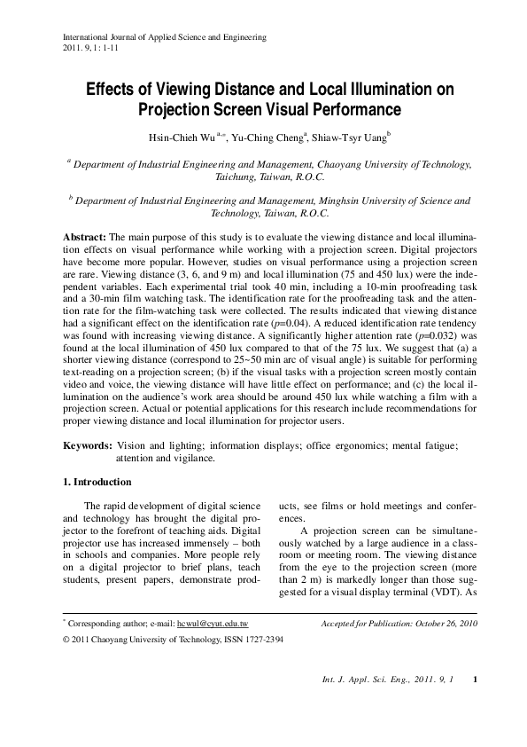 (PDF) Effects of Viewing Distance and Local Illumination on Projection ...