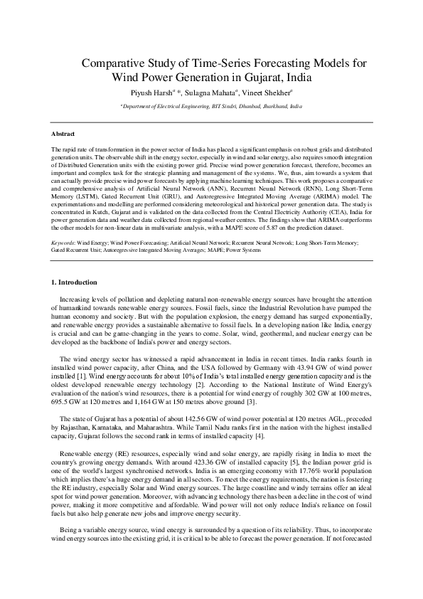 (PDF) Comparative Study of Time-Series Forecasting Models for Wind ...
