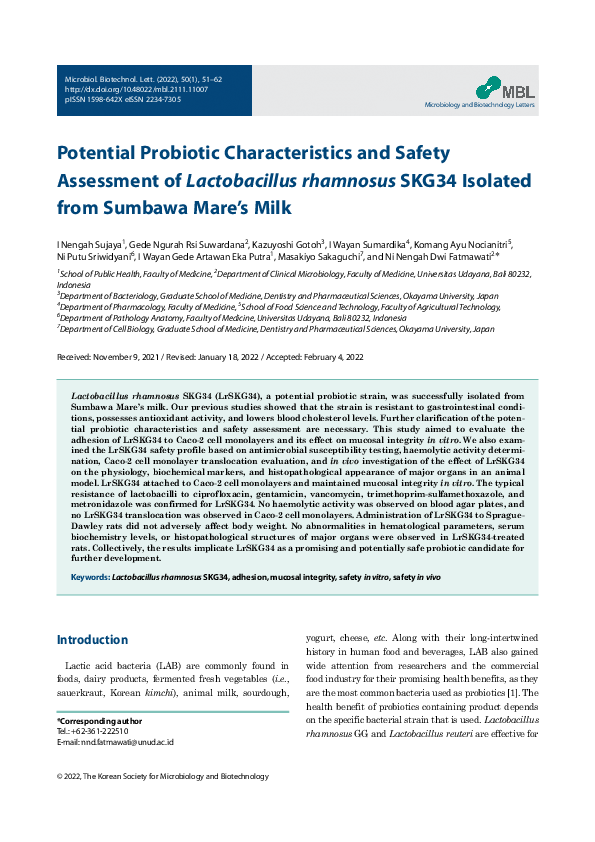 (PDF) Potential Probiotic Characteristics and Safety Assessment of ...