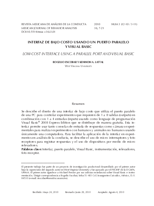 (PDF) Low-Cost Interface Using a Parallel Port and Visual Basic