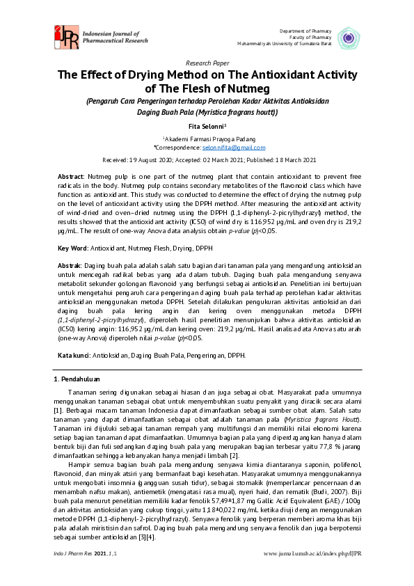 (PDF) The Effect of Drying Method on The Antioxidant Activity of The ...