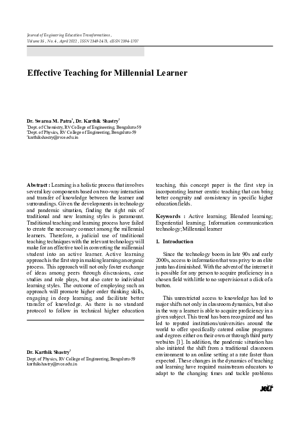 (PDF) Effective Teaching for Millennial Learner