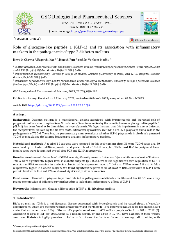 (PDF) Role of glucagon-like peptide 1 (GLP-1) and its association with ...