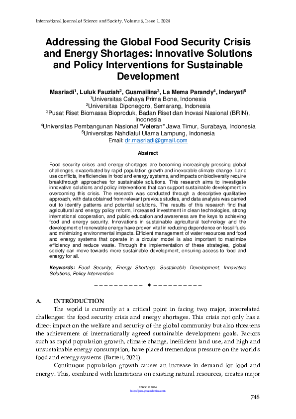 (PDF) Addressing the Global Food Security Crisis and Energy Shortages ...