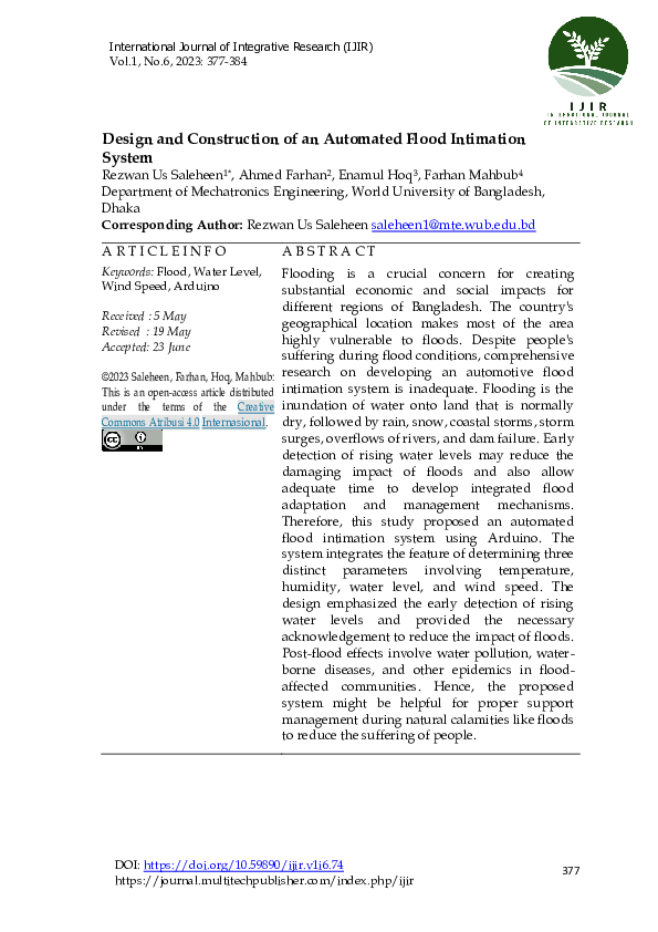 (PDF) Design and Construction of an Automated Flood Intimation System