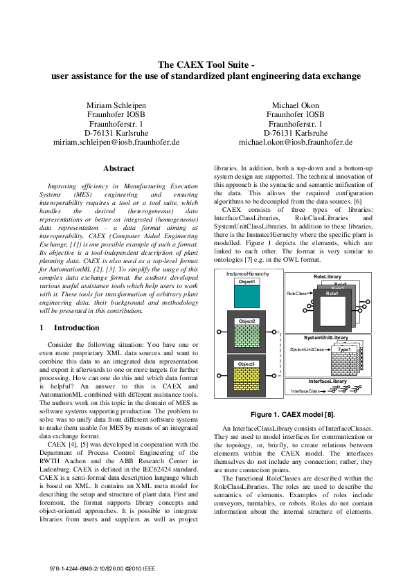 (PDF) The CAEX tool suite - User assistance for the use of standardized ...