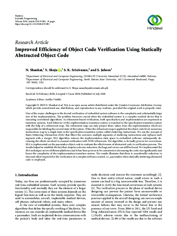 (PDF) Improved Efficiency of Object Code Verification Using Statically ...