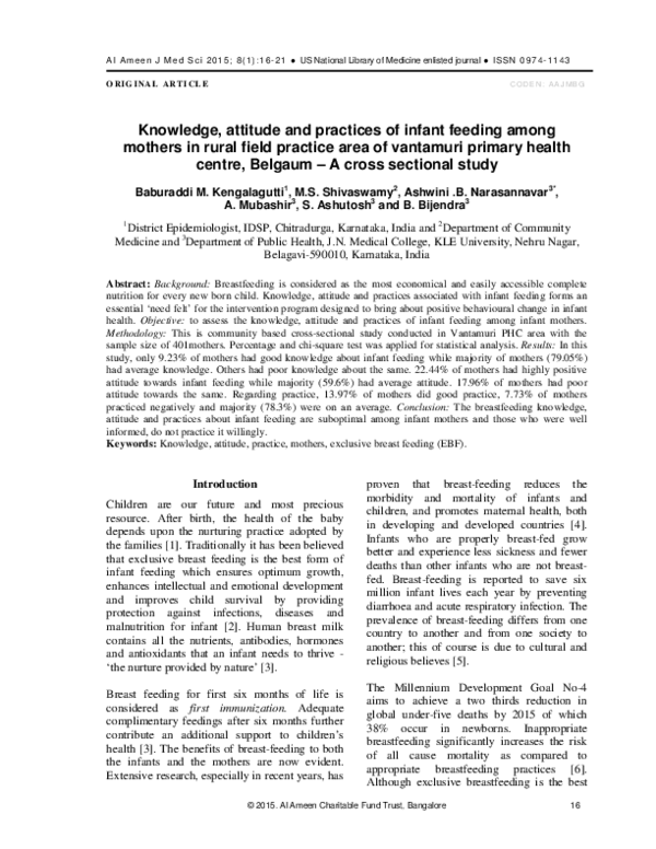 (PDF) Knowledge, attitude and practices of infant feeding among mothers ...