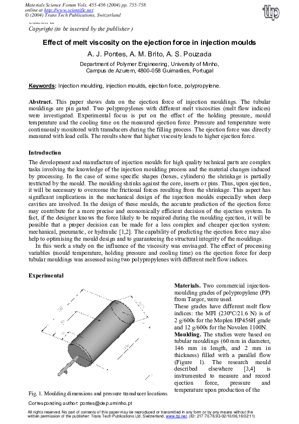 (PDF) Effect of Melt Viscosity on the Ejection Force in Injection Moulds