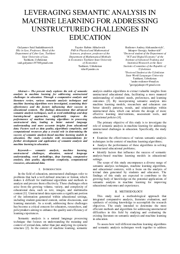 (PDF) LEVERAGING SEMANTIC ANALYSIS IN MACHINE LEARNING FOR ADDRESSING ...