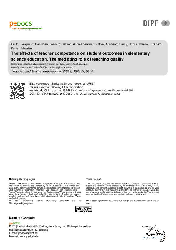 (PDF) The effects of teacher competence on student outcomes in ...
