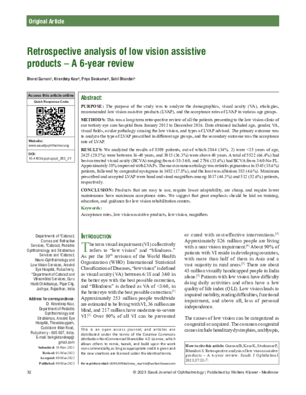 (PDF) Retrospective analysis of low vision assistive products – A 6 ...