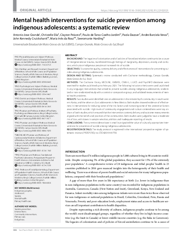 (PDF) Mental health interventions for suicide prevention among ...