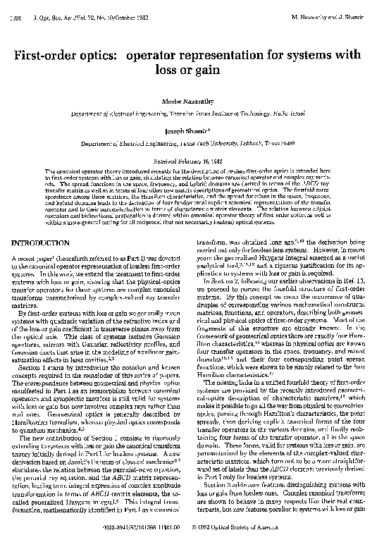 (PDF) First-order optics: operator representation for systems with loss ...