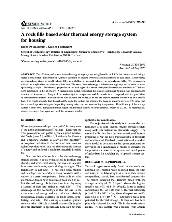 (PDF) A rock fills based solar thermal energy storage system for housing