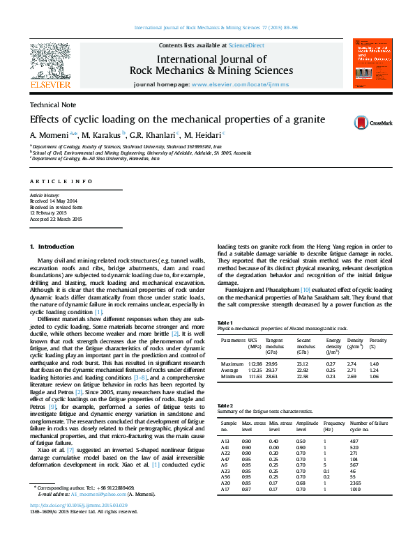 (PDF) Effects of Cyclic Loading On Mechanical Properties of Salt