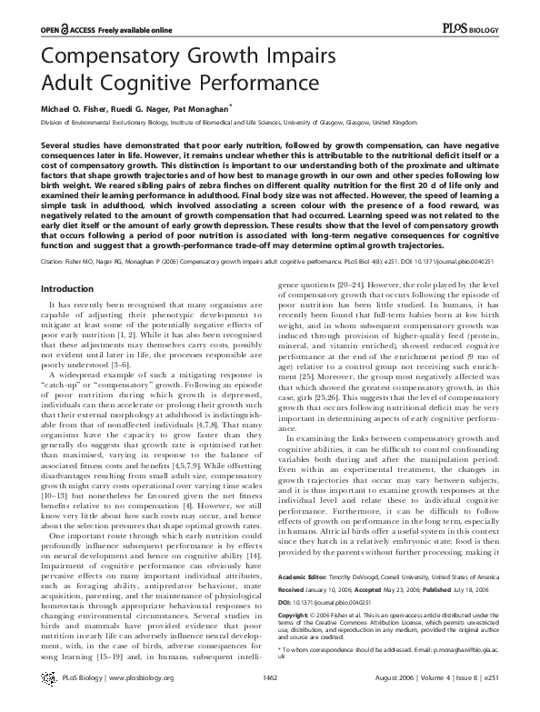 (PDF) Compensatory Growth Impairs Adult Cognitive Performance