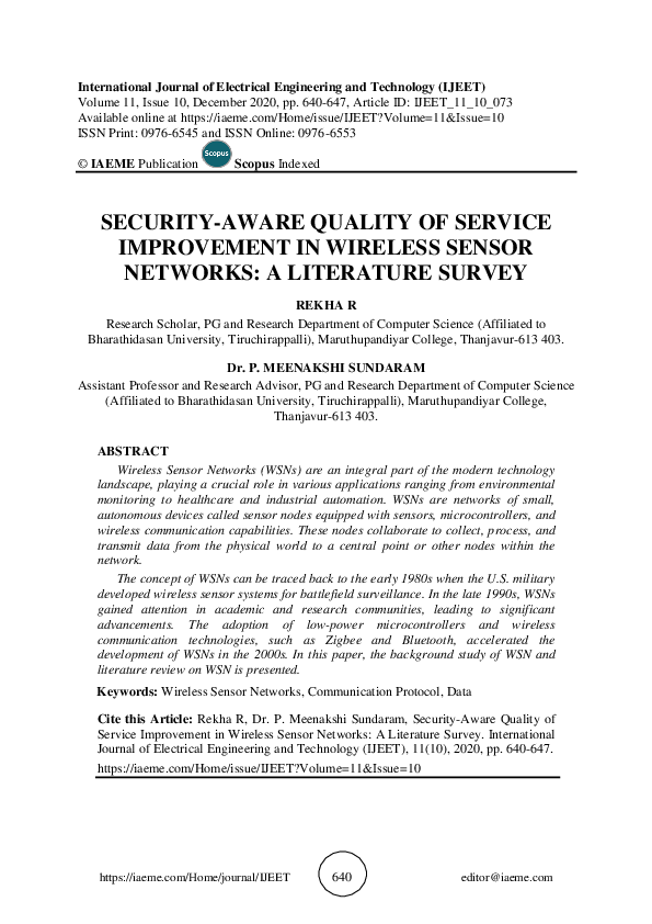 (PDF) SECURITY-AWARE QUALITY OF SERVICE IMPROVEMENT IN WIRELESS SENSOR ...