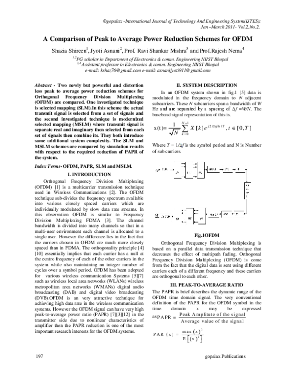 (PDF) A Comparison of Peak to Average Power Reduction Schemes for OFDM
