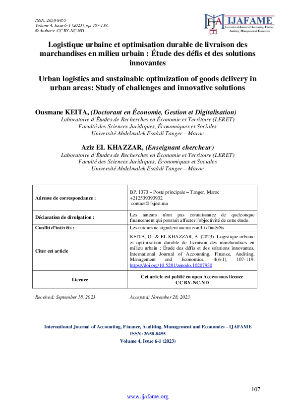 (PDF) Logistique urbaine et optimisation durable de livraison des ...