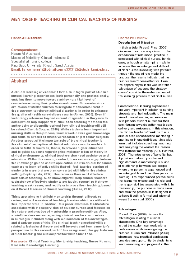 (PDF) Mentorship Teaching in Clinical Teaching of Nursing