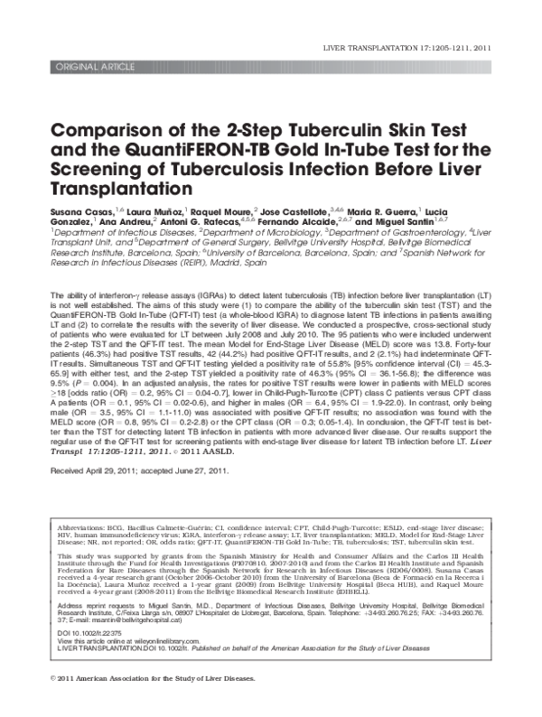 (PDF) Comparison of the 2-step tuberculin skin test and the quantiFERON ...