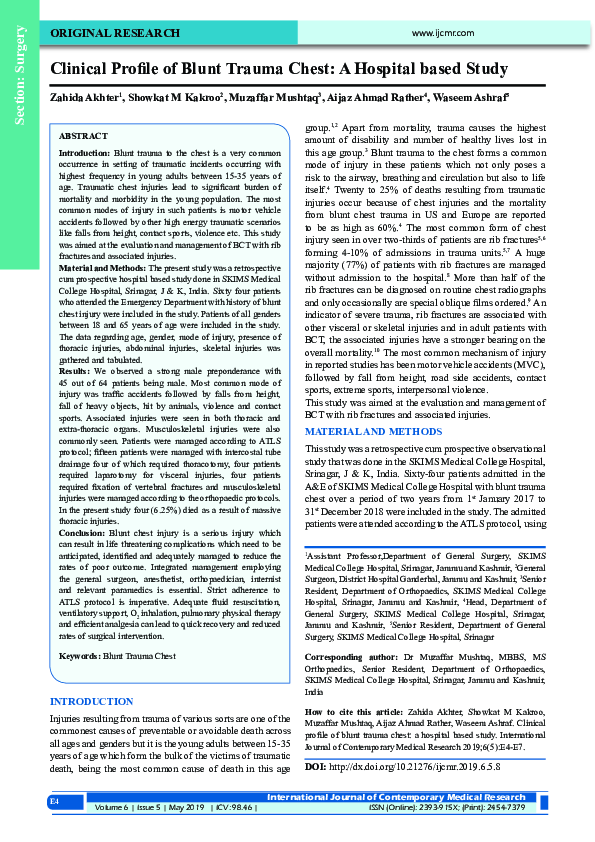 (PDF) Clinical Profile of Blunt Trauma Chest: A Hospital based Study