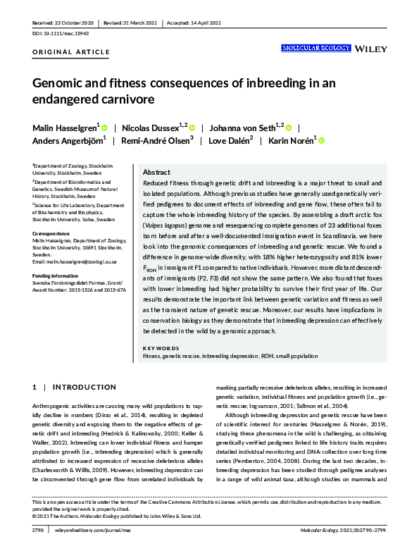 (PDF) Genomic and fitness consequences of inbreeding in an endangered ...