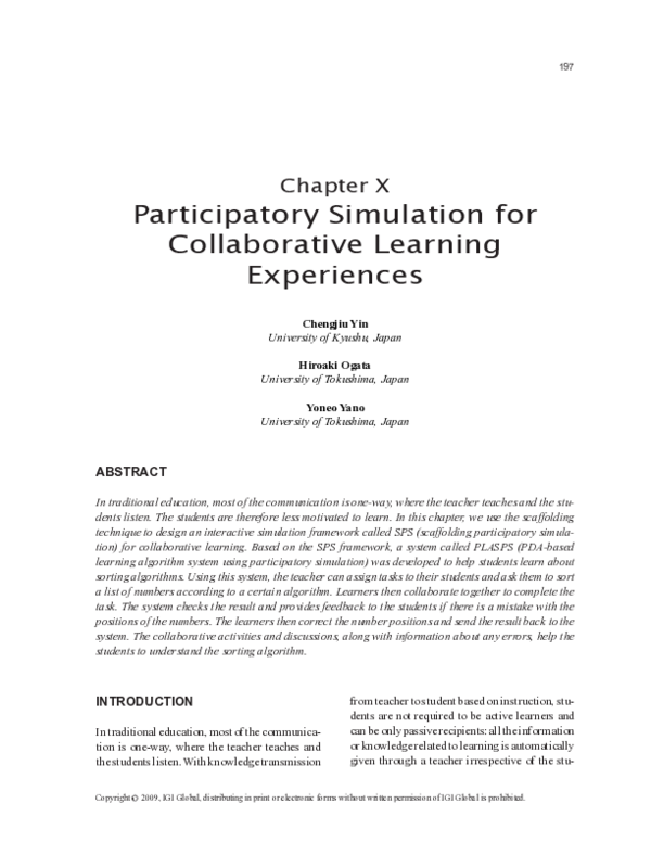 (PDF) Participatory Simulation for Collaborative Learning Experiences