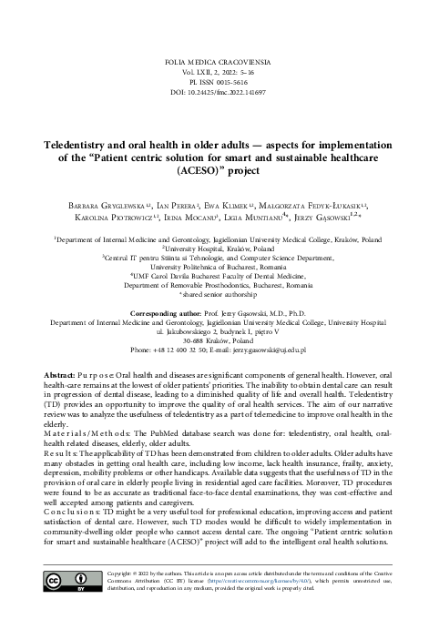 (PDF) Teledentistry and oral health in older adults -aspects for ...