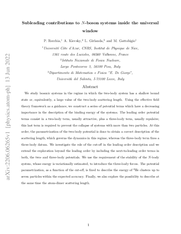 (PDF) Subleading contributions to N -boson systems inside the universal ...