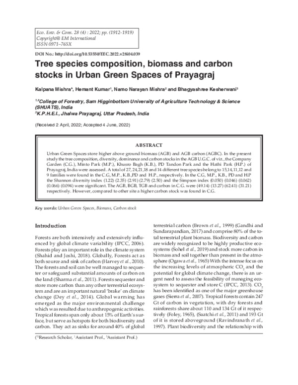 (PDF) Tree species composition, biomass and carbon stocks in Urban ...