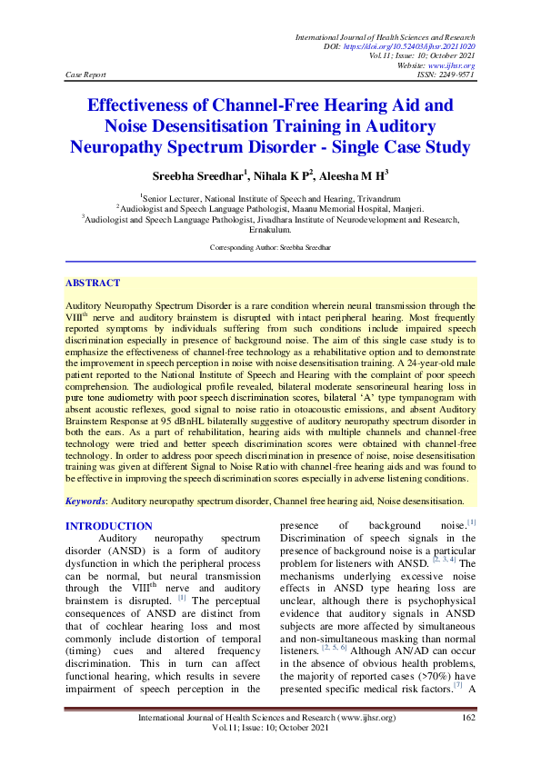 (PDF) Effectiveness of Channel-Free Hearing Aid and Noise ...
