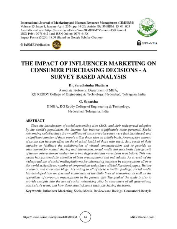 (PDF) THE IMPACT OF INFLUENCER MARKETING ON CONSUMER PURCHASING ...