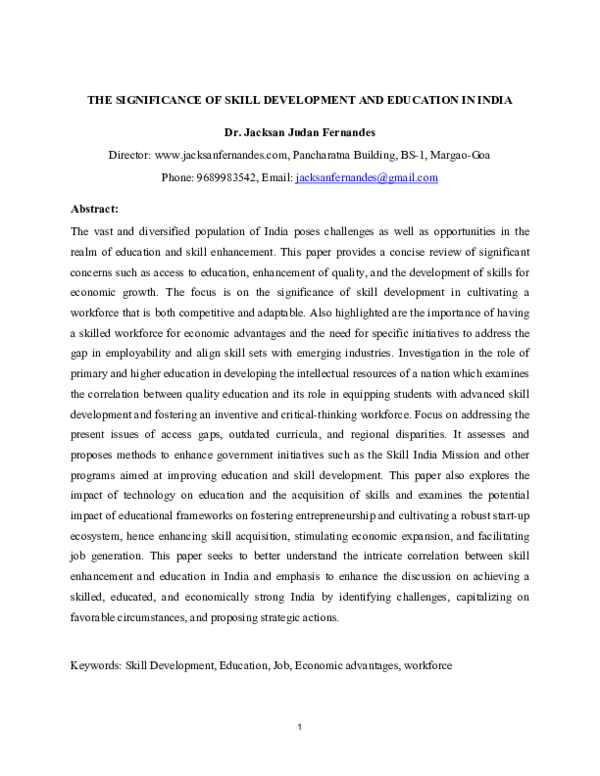 (PDF) THE SIGNIFICANCE OF SKILL DEVELOPMENT AND EDUCATION IN INDIA