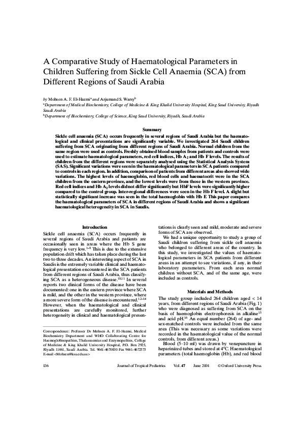 (PDF) A Comparative Study of Haematological Parameters in Children ...