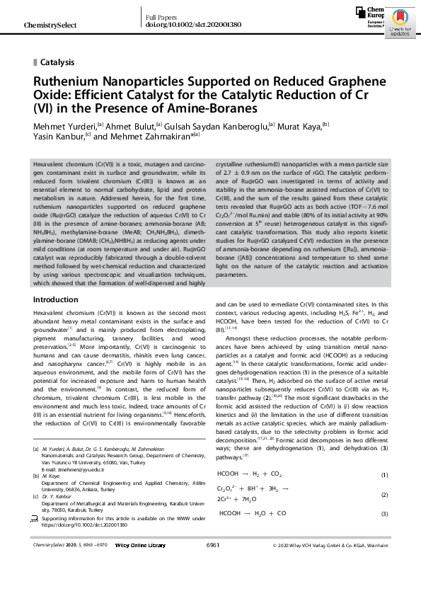 (PDF) Ruthenium Nanoparticles Supported on Reduced Graphene Oxide ...
