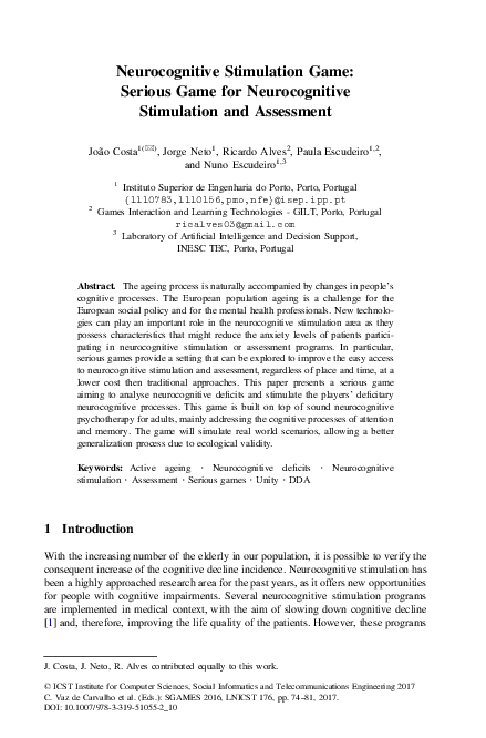 (PDF) Neurocognitive Stimulation Game: Serious Game for Neurocognitive ...