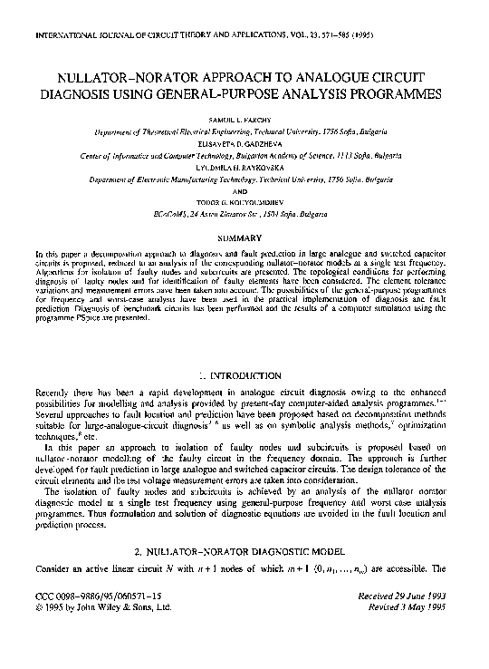 (PDF) Nullator‐norator approach to analogue circuit diagnosis using ...