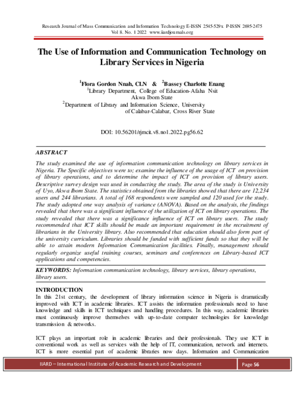 (PDF) The Use of Information and Communication Technology on Library ...