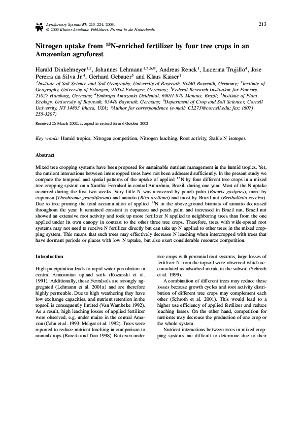 (PDF) Nitrogen uptake from 15 N-enriched fertilizer by four tree crops ...