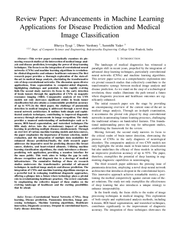 (PDF) Review Paper: Advancements in Machine Learning Applications for ...