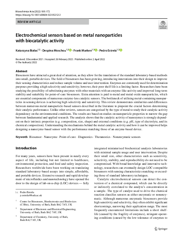 (PDF) Electrochemical sensors based on metal nanoparticles with ...