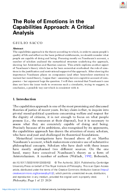 (PDF) The Role of Emotions in the Capabilities Approach: A Critical ...
