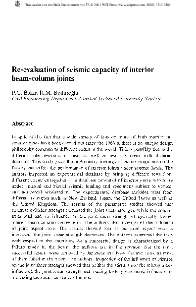 (PDF) Re-evaluation Of Seismic Capacity Of Interior Beam-column Joints